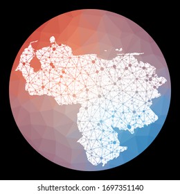 Vector network Venezuela map. Map of the country with low poly background. Rounded Venezuela illustration in technology, internet, network, telecommunication concept style.