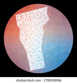 Mapa Vermont de la red de vectores. Mapa del estado de los Estados Unidos con antecedentes de polos bajos. Ilustración de Vermont en tecnología, internet, red, estilo concepto de telecomunicaciones . Ilustración vectorial artística.