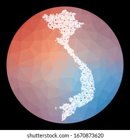 Vector network Vietnam map. Map of the country with low poly background. Rounded Vietnam illustration in technology, internet, network, telecommunication concept style. Trendy vector illustration.