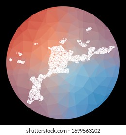 Vector network Virgin Gorda map. Map of the island with low poly background. Rounded Virgin Gorda illustration in technology, internet, network, telecommunication concept style.