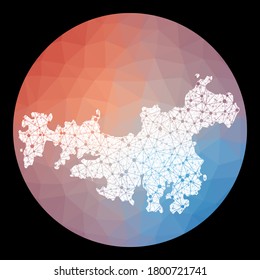 Vector network Waiheke Island map. Map of the island with low poly background. Rounded Waiheke shape illustration in technology, internet, network, telecommunication concept style.