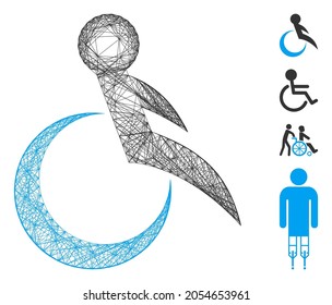 Vector network wheelchair. Geometric wire frame flat network generated with wheelchair icon, designed with intersected lines. Some bonus icons are added.