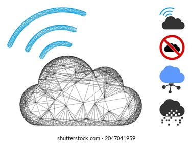 Vector network Wi-Fi cloud. Geometric wire carcass flat network generated with Wi-Fi cloud icon, designed with intersected lines. Some similar icons are added.