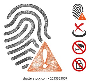 Vector network wrong fingerprint. Geometric linear carcass flat network made from wrong fingerprint icon, designed from crossing lines. Some other icons are added.