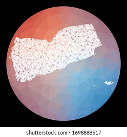 Mapa de Yemen de la red de vectores. Mapa del país con antecedentes de polos bajos. Redondeó la ilustración yemení en tecnología, internet, red, estilo concepto de telecomunicaciones . Increíble ilustración vectorial.