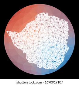 Vector network Zimbabwe map. Map of the country with low poly background. Rounded Zimbabwe illustration in technology, internet, network, telecommunication concept style.