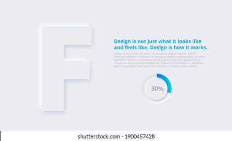 Vector neumorphic infographic. Presentation slide template. Business infographics concept with letter F and place for your text.