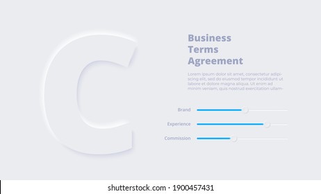Vector neumorphic infographic. Presentation slide template. Business infographics concept with letter C and place for your text.