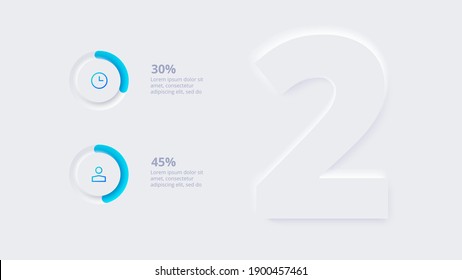 Vector neumorphic infographic. Presentation slide template. Business infographics concept with number 2 and place for your text.