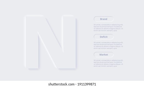Vector neumorphic infographic. Presentation slide template. Business infographics concept with letter N and place for your text.