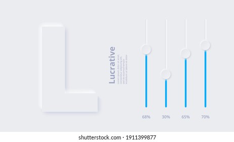 Vector neumorphic infographic. Presentation slide template. Business infographics concept with letter L and place for your text.