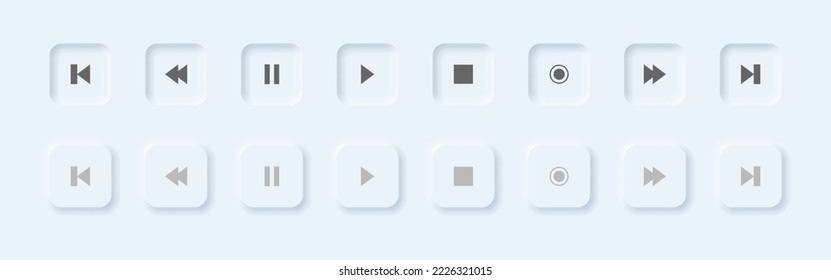Estilo neumórfico vectorial Botón de reproducción de música establecido para el diseño de la interfaz de usuario