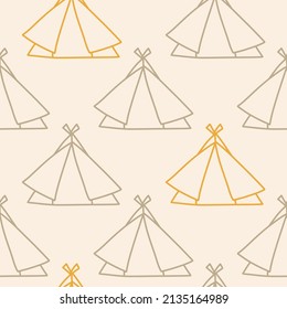 Vector neutral cream camping tent  seamless pattern background.  Perfect for fabric, scrapbooking, wallpaper, party invitations projects. Part of a collection of ten patterns in multiple colourways.
