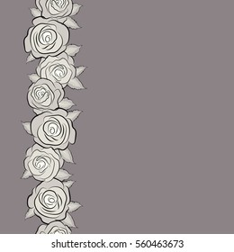 Vector neutral, gray and beige rose flowers vertical seamless pattern with copy space (place for your text).
