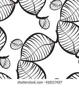 Vector neutral seamless organic pattern of hand-drawn stylized leaves.  Decorative template repeat texture for web, wrapping, 