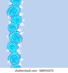 Vector neutral, white and blue rose flowers vertical seamless pattern with copy space (place for your text).