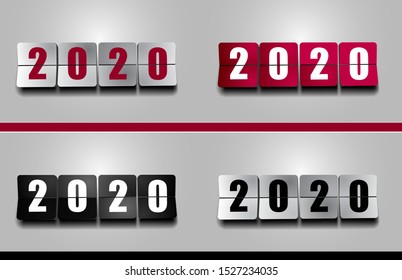 Vector. New 2020 year flip counter. Analog mechanical scoreboard set.