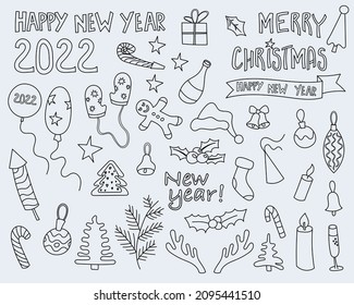 Vector New 2022 year and Christmas holiday doodles  - vector illustration, eps stock illustration