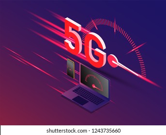 vector of new 5th generation of internet concept, speed of 5G network internet wireless.