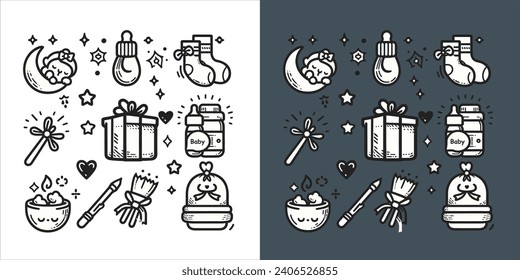 Vector new Baby Born Doodle Line Art Illustration. a playful set of baby icons
Hand Drawn Vector Clip Art. 