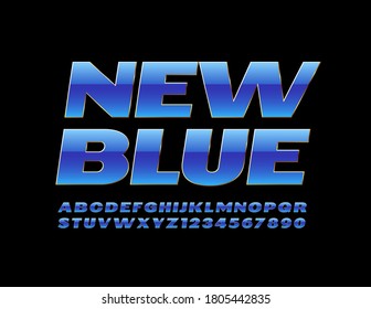 Vector New Blue and Gold Font. Modern glossy Alphabet. Shiny chic Letters and Numbers set