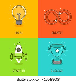 Vector new business icons in flat style - start up concepts in bright colors