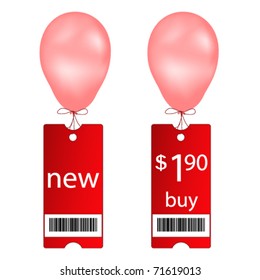 Vector new and buy tags with fly balloon