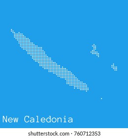 Vector New Caledonia map silhouette dotted on blue background