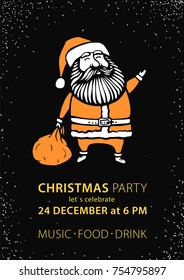 Vector new Christmas party poster with Santa. Holiday background and design banner, invitation. Vector template with xmas graphic