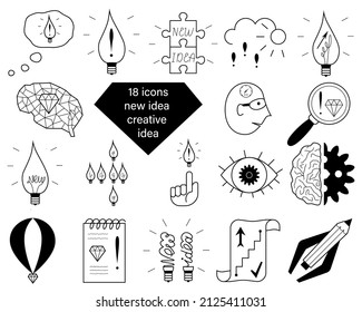 Vector nuevo icono de línea de ideas aislado en fondo blanco. Icono de idea creativa en línea negra. Gráficos web de proceso de generación de ideas
