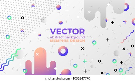 Vector new memphis style abstract background template, white modern with geometric shapes and place for your text.