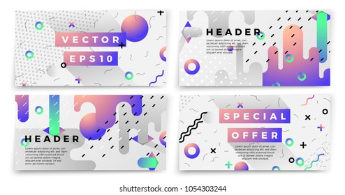 Vector new memphis style banner templates, white modern background with geometric shapes and place for your text.
