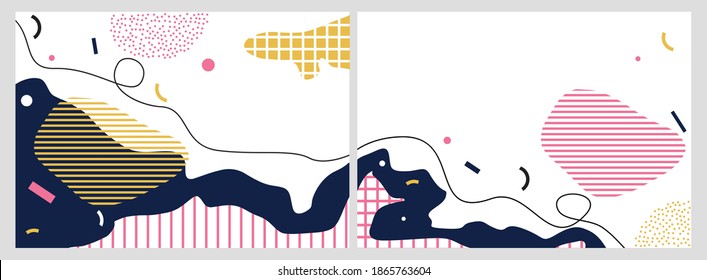 Vector new memphis style banner templates, white modern background with geometric shapes and place for your text. Abstract background