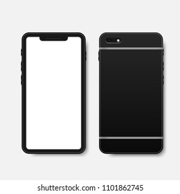 Vector new modern black smartphone front and back isolated on white background
