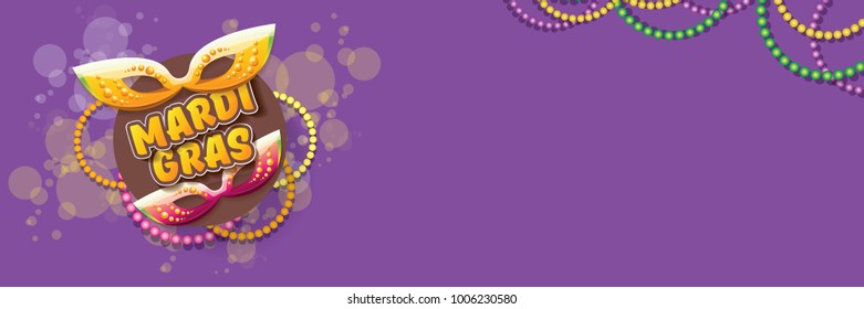 vector new orleans mardi gras vector violet horizontal banner background with blur lights, carnival mask and text. vector mardi gras party or fat tuesday purple poster design template