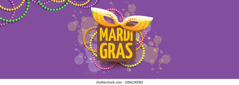 vector new orleans mardi gras vector violet horizontal banner background with blur lights, carnival mask and text. vector mardi gras party or fat tuesday purple poster design template