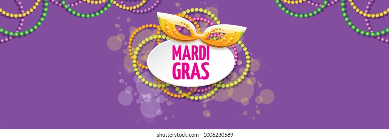 vector new orleans mardi gras vector violet horizontal banner background with blur lights, carnival mask and text. vector mardi gras party or fat tuesday purple poster design template