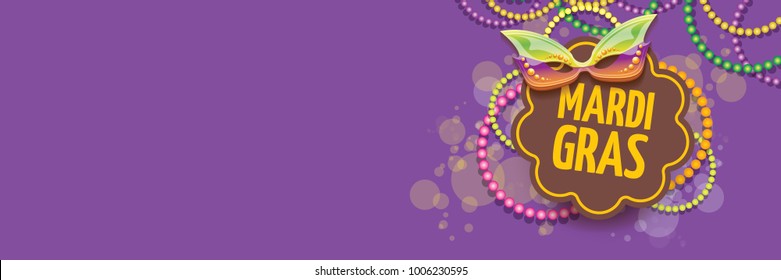 vector new orleans mardi gras vector violet horizontal banner background with blur lights, carnival mask and text. vector mardi gras party or fat tuesday purple poster design template