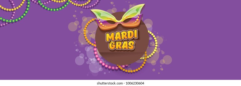 vector new orleans mardi gras vector violet horizontal banner background with blur lights, carnival mask and text. vector mardi gras party or fat tuesday purple poster design template