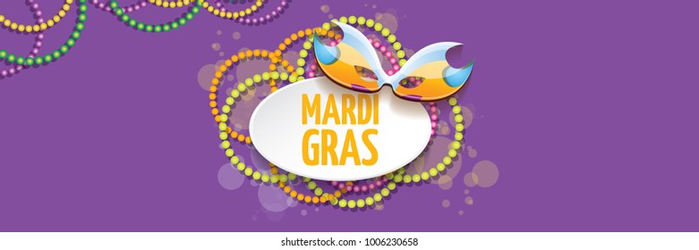 vector new orleans mardi gras vector violet horizontal banner background with blur lights, carnival mask and text. vector mardi gras party or fat tuesday purple poster design template