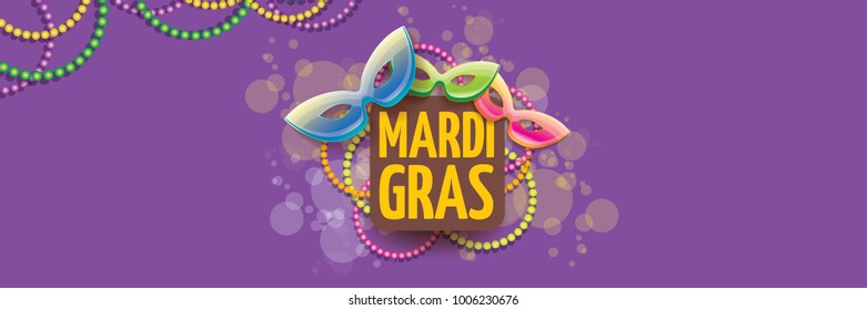 vector new orleans mardi gras vector violet horizontal banner background with blur lights, carnival mask and text. vector mardi gras party or fat tuesday purple poster design template