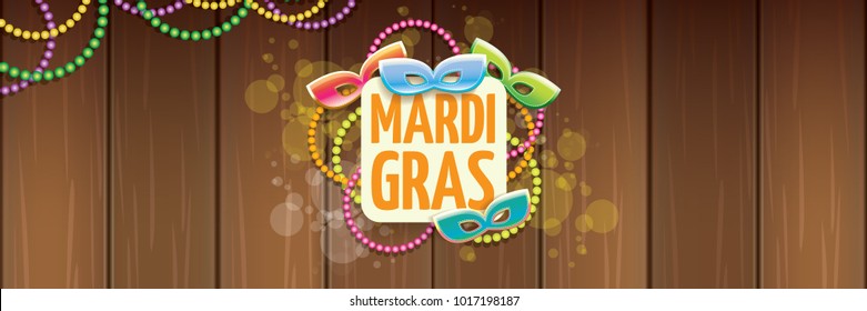 vector new orleans mardi gras vector horizontal banner background with blur lights, carnival mask and text on wooden backdrop. vector mardi gras party or fat tuesday purple poster design template