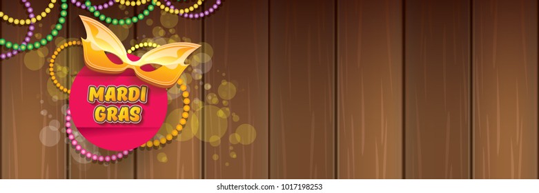 vector new orleans mardi gras vector horizontal banner background with blur lights, carnival mask and text on wooden backdrop. vector mardi gras party or fat tuesday purple poster design template