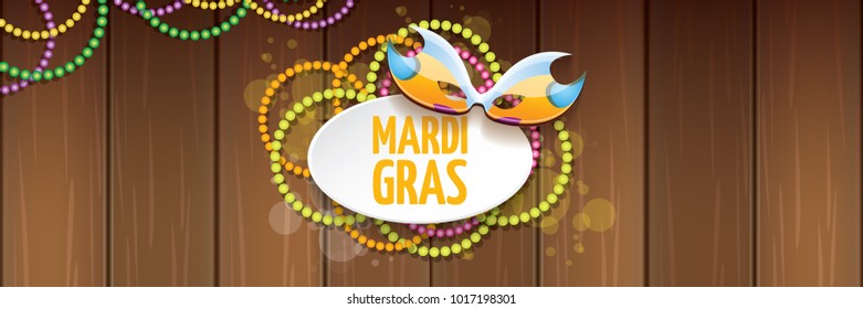vector new orleans mardi gras vector horizontal banner background with blur lights, carnival mask and text on wooden backdrop. vector mardi gras party or fat tuesday purple poster design template