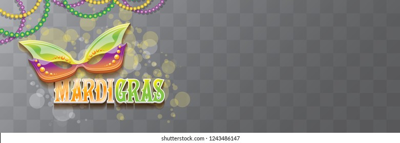 vector new orleans mardi gras vector horizontal banner background with blur lights, carnival mask and text. vector mardi gras party or fat tuesday purple poster design template