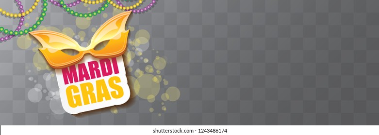 vector new orleans mardi gras vector horizontal banner background with blur lights, carnival mask and text. vector mardi gras party or fat tuesday purple poster design template