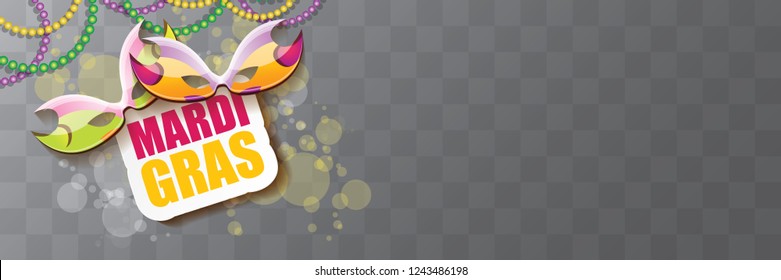 vector new orleans mardi gras vector horizontal banner background with blur lights, carnival mask and text. vector mardi gras party or fat tuesday purple poster design template