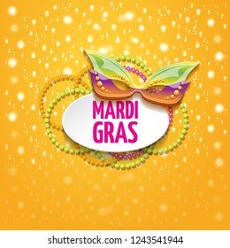 vector new orleans mardi gras vector orange background with blur lights, carnival mask and text. vector mardi gras party or fat tuesday purple poster design template with space for text