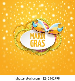 vector new orleans mardi gras vector orange background with blur lights, carnival mask and text. vector mardi gras party or fat tuesday purple poster design template with space for text