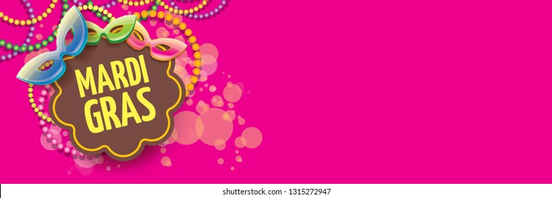vector new orleans mardi gras vector horizontal banner background with blur lights, carnival mask and text. vector mardi gras party or fat tuesday pink poster design template - Shutterstock ID 1315272947